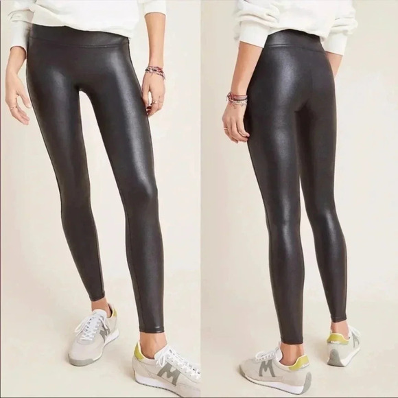 Spanx Faux Leather Pull On High Waisted Black Leggings 2437 - Picture 2 of 14